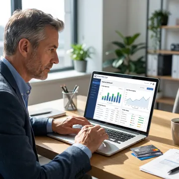 Business owner reviewing a payment analytics dashboard