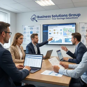 IT consultants reviewing business analytics dashboards