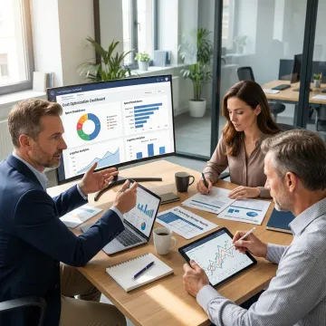 Consultants reviewing cost optimization dashboards