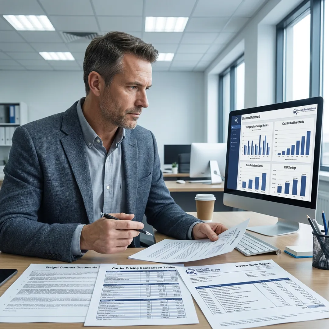 Logistics consultant reviewing freight pricing data