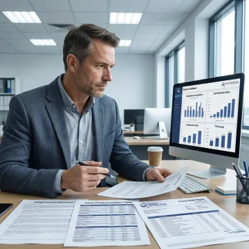 Logistics consultant reviewing freight pricing data