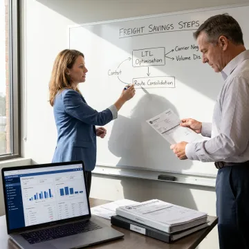 Consulting team reviewing logistics savings process