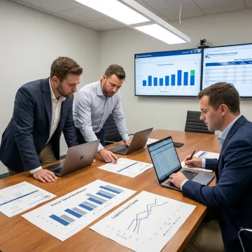 Consultants analyzing logistics cost dashboards
