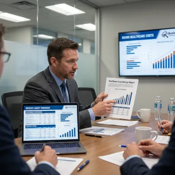Consultant presenting healthcare cost savings analysis