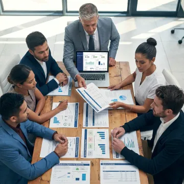 Healthcare cost management consultants reviewing analytics dashboards