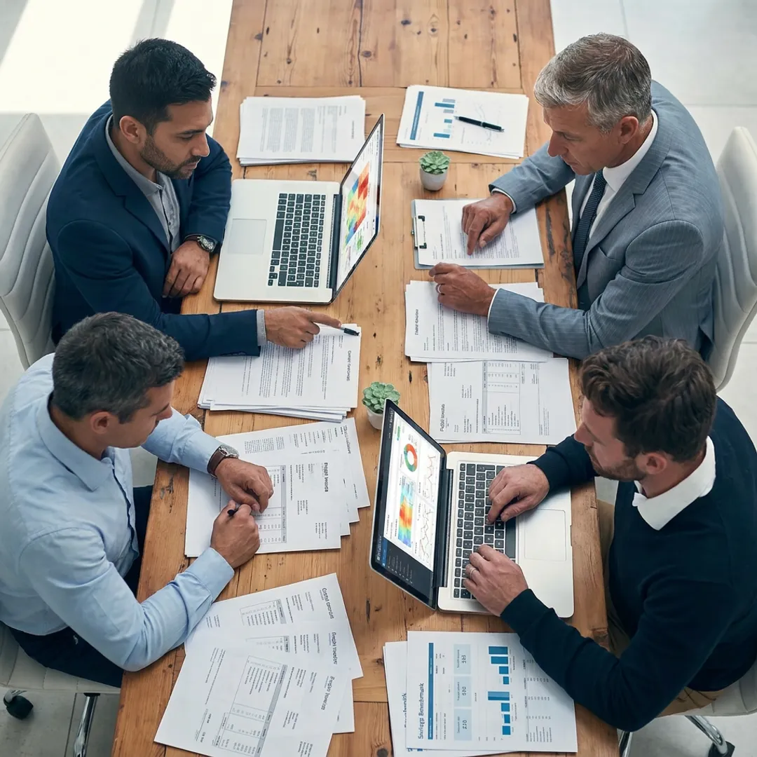 Consulting team reviewing payment savings strategy