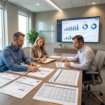 Consultants analyzing merchant logistics data