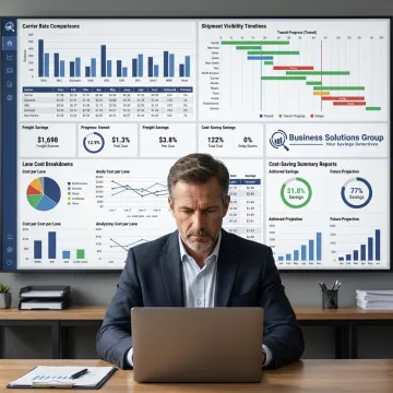 Logistics consultant analyzing freight performance data