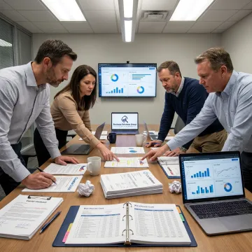 Consultants analyzing operational cost data
