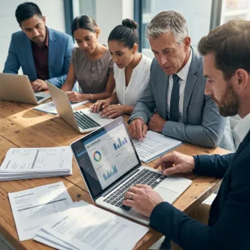 Consultants reviewing payment analytics dashboard
