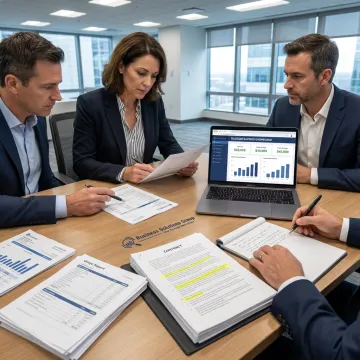 Consultants analyzing telecom audit data