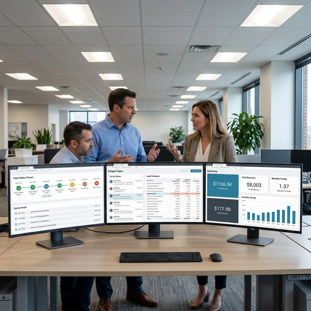 Logistics team tracking freight claim status