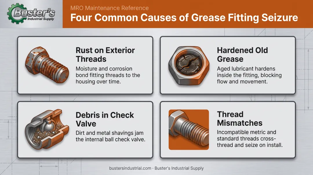 Four common causes of seized grease fittings diagram