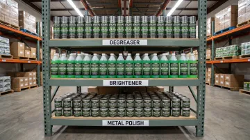 Buster's Industrial Supply degreasers and metal polish product lineup