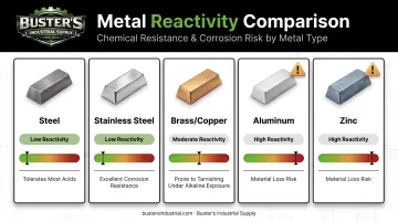 Metal reactivity comparison chart across acidic and alkaline cleaning chemistry