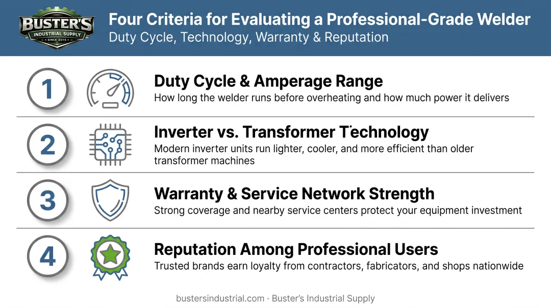 Four criteria for ranking industrial welder brands and models