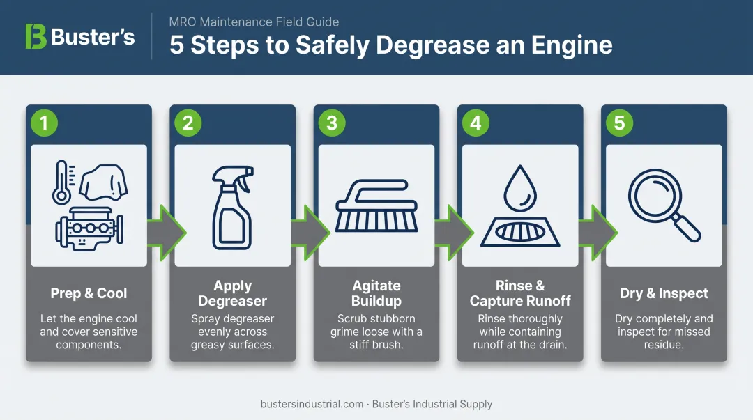 5-step process for safely degreasing an industrial engine