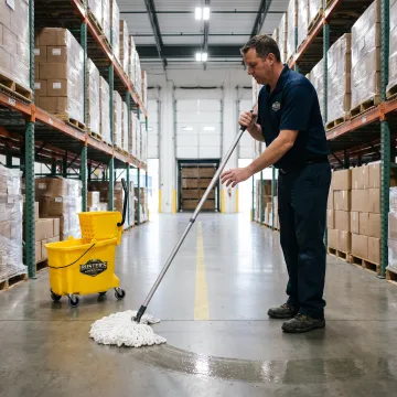 Worker using a wet mop in a facility
