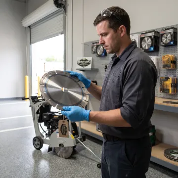 Industrial worker preparing diamond saw blade