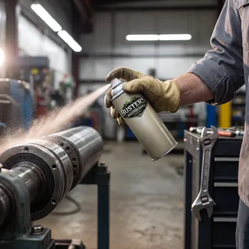 Technician preparing silicone lubricant for equipment maintenance