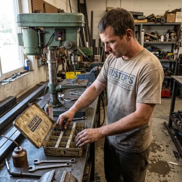 Technician selecting a drill bit from an indexed set