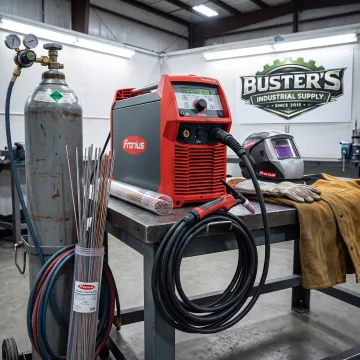 TIG welding setup with machine and torch