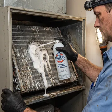 Foam cleaner being applied to an indoor evaporator coil