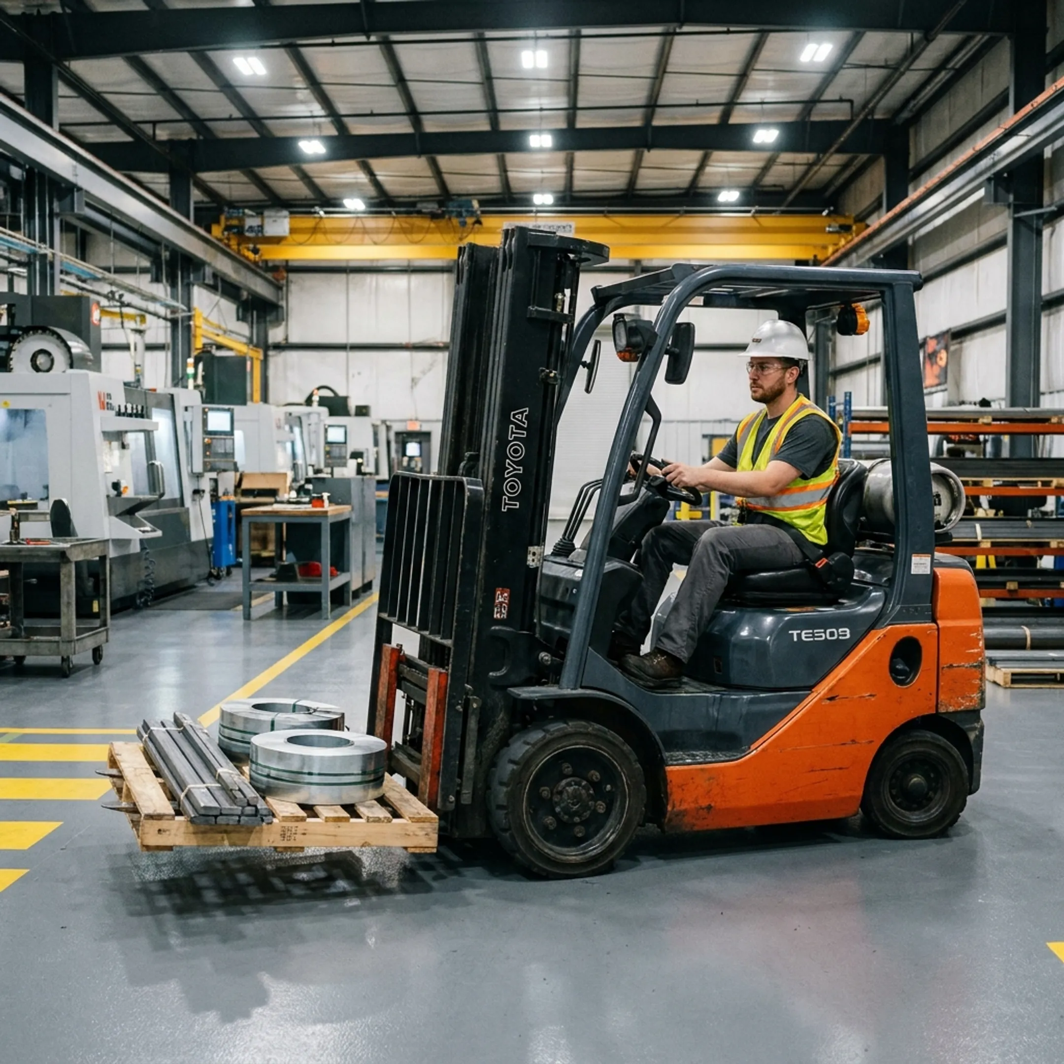 Manufacturing and fabrication forklift handling materials