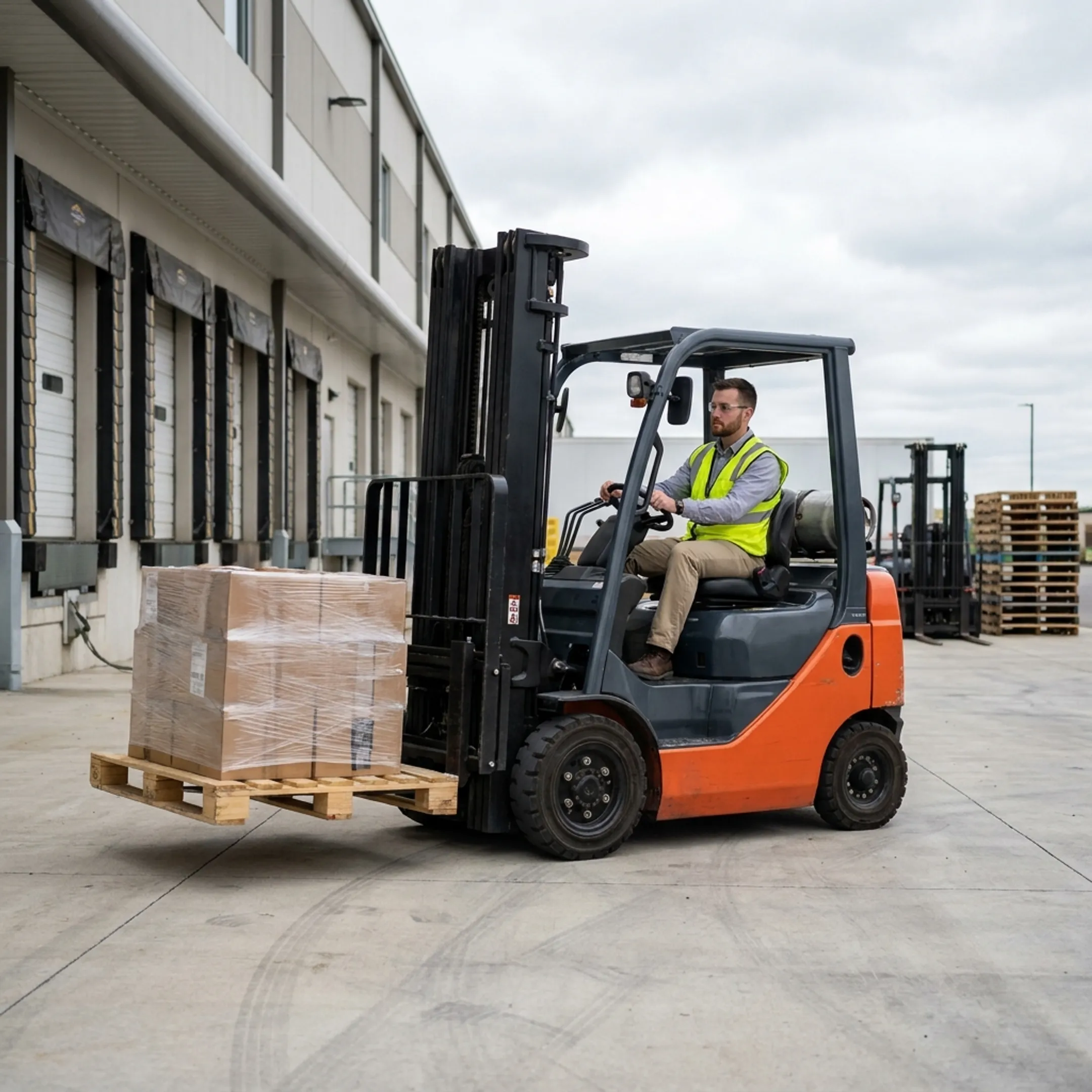 Forklift at outdoor loading dock