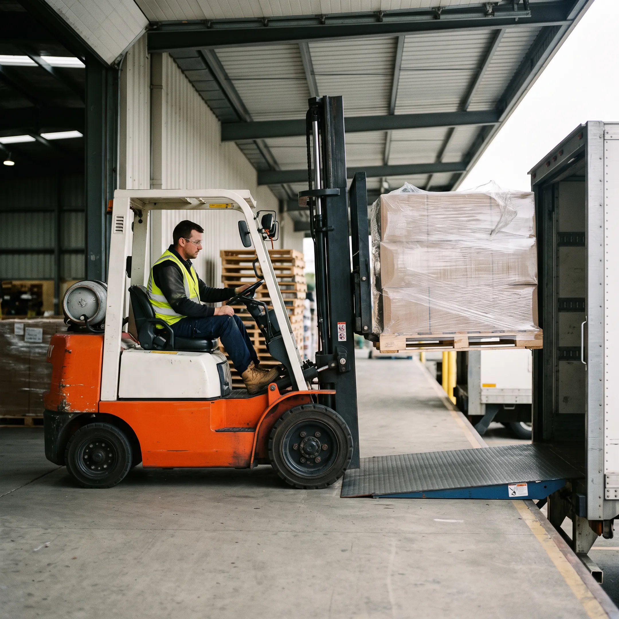 Heli forklift at a loading dock