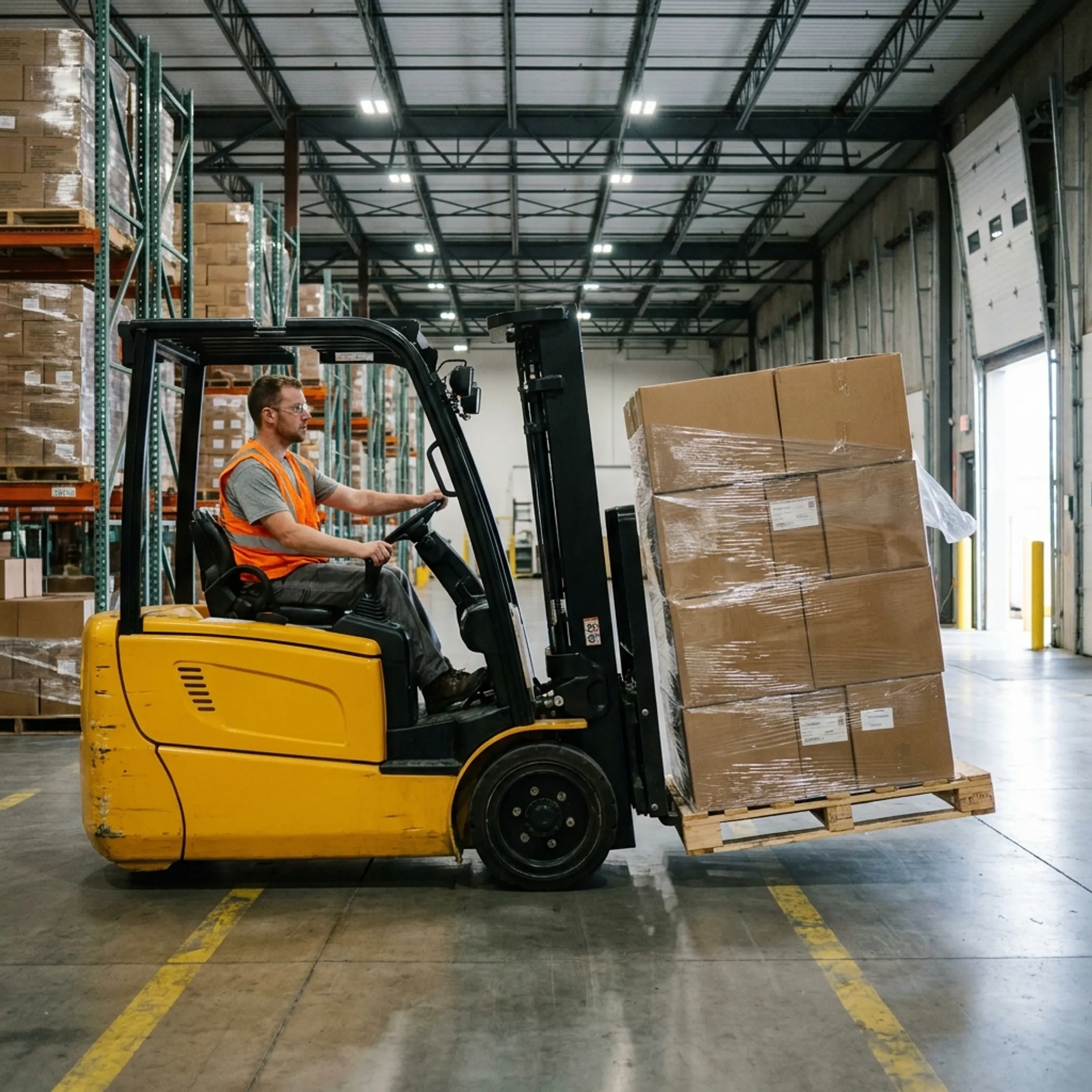 Forklift operating in a warehouse distribution centre