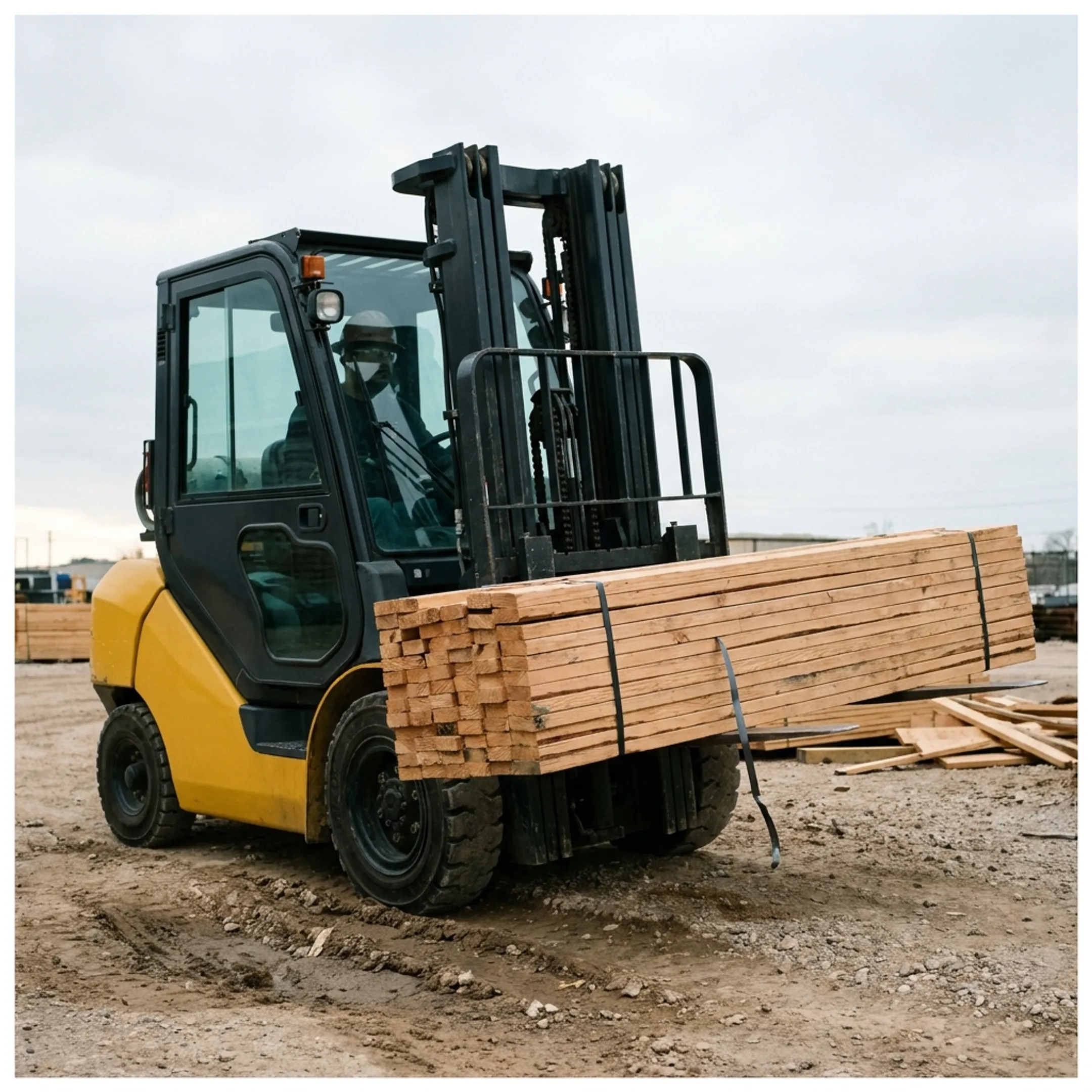 Forklift in a construction and building material yard