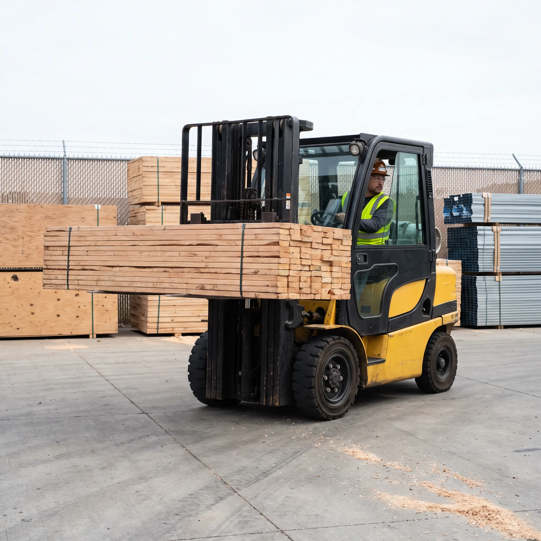Lumber yard forklift material handling