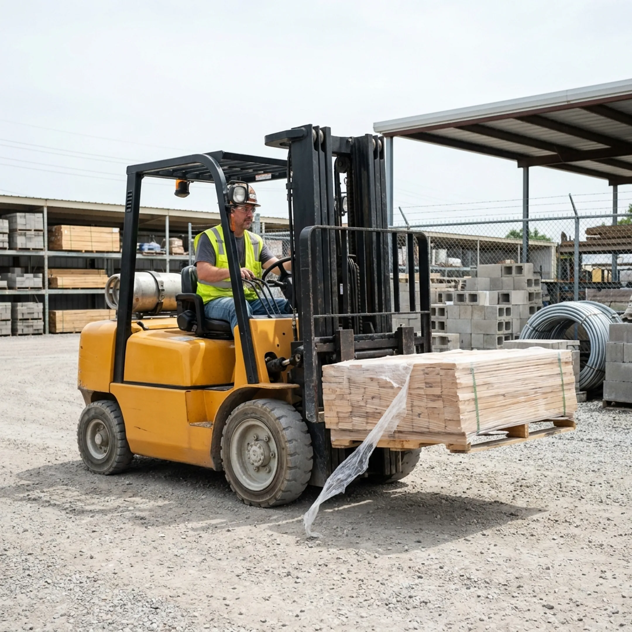 Construction material forklift operation