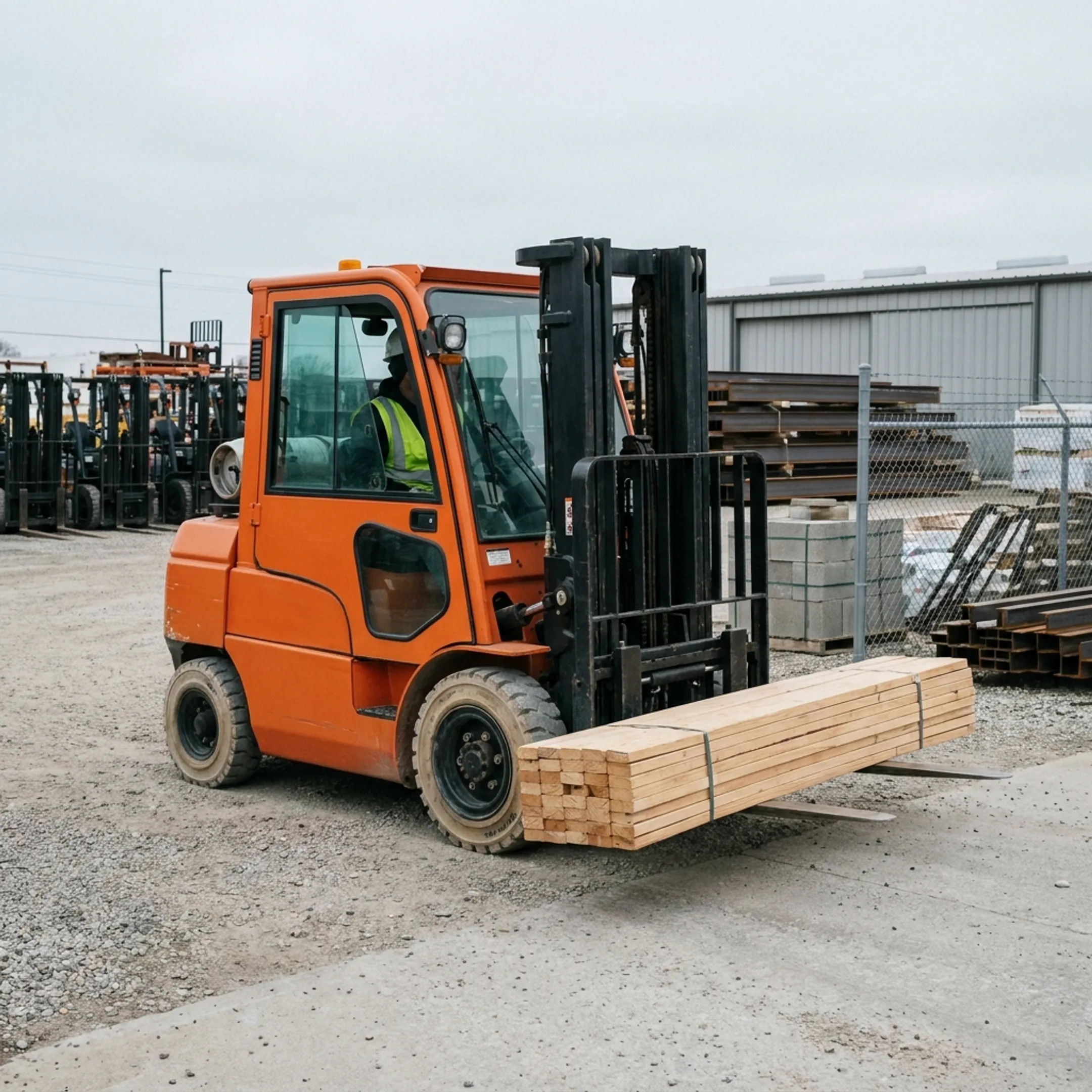 Forklift in a construction yard