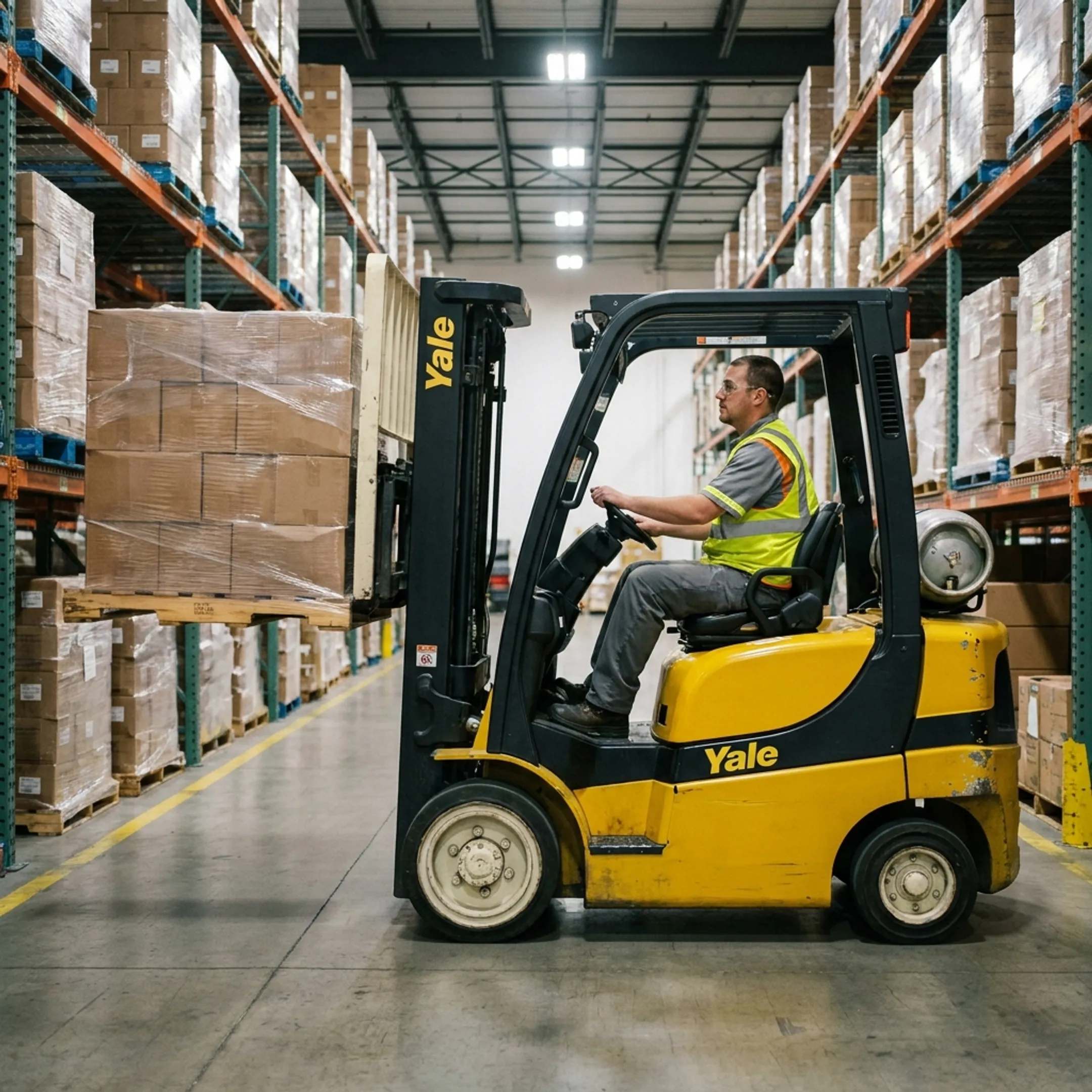 Warehouse material handling with a Yale forklift
