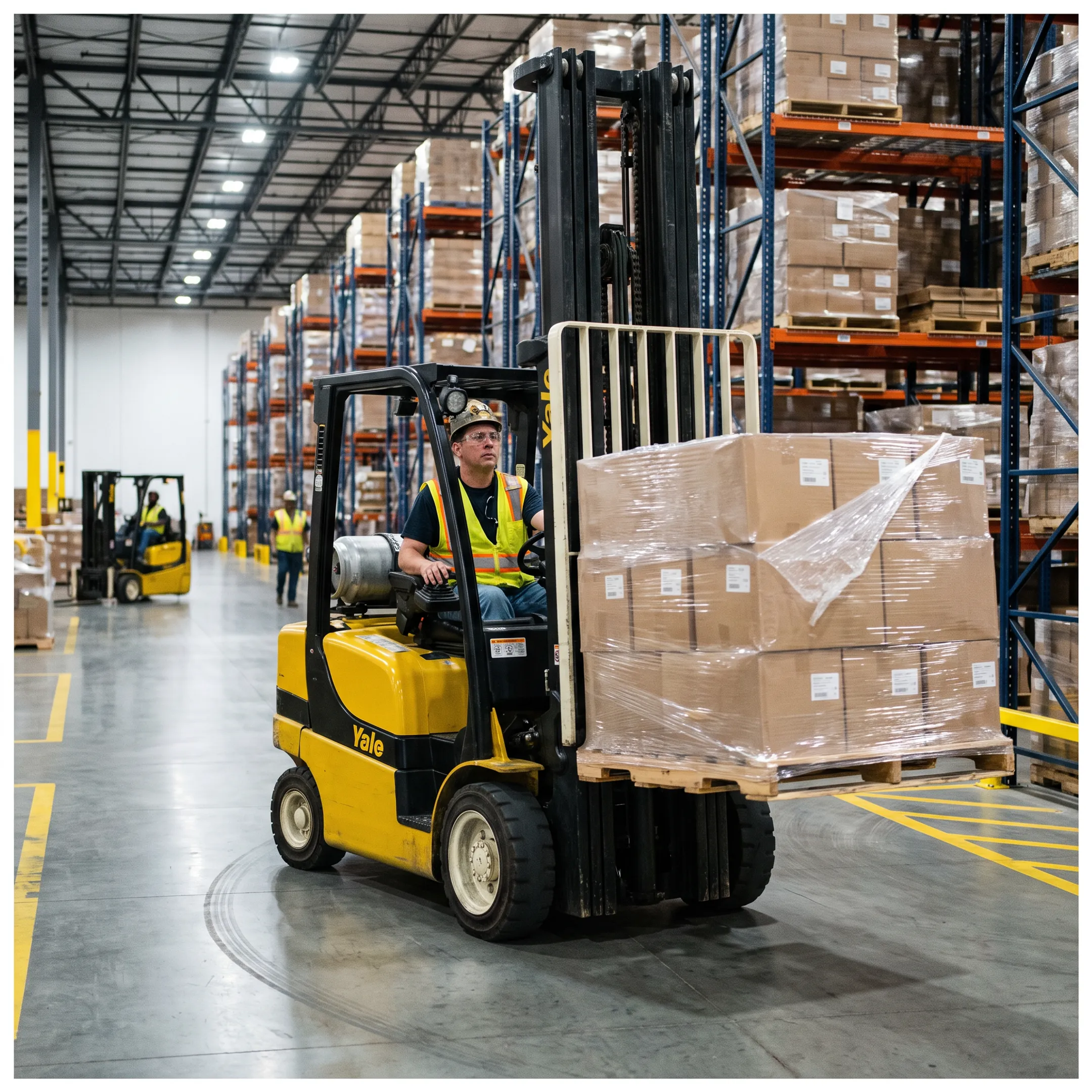 Yale forklift handling an industrial load