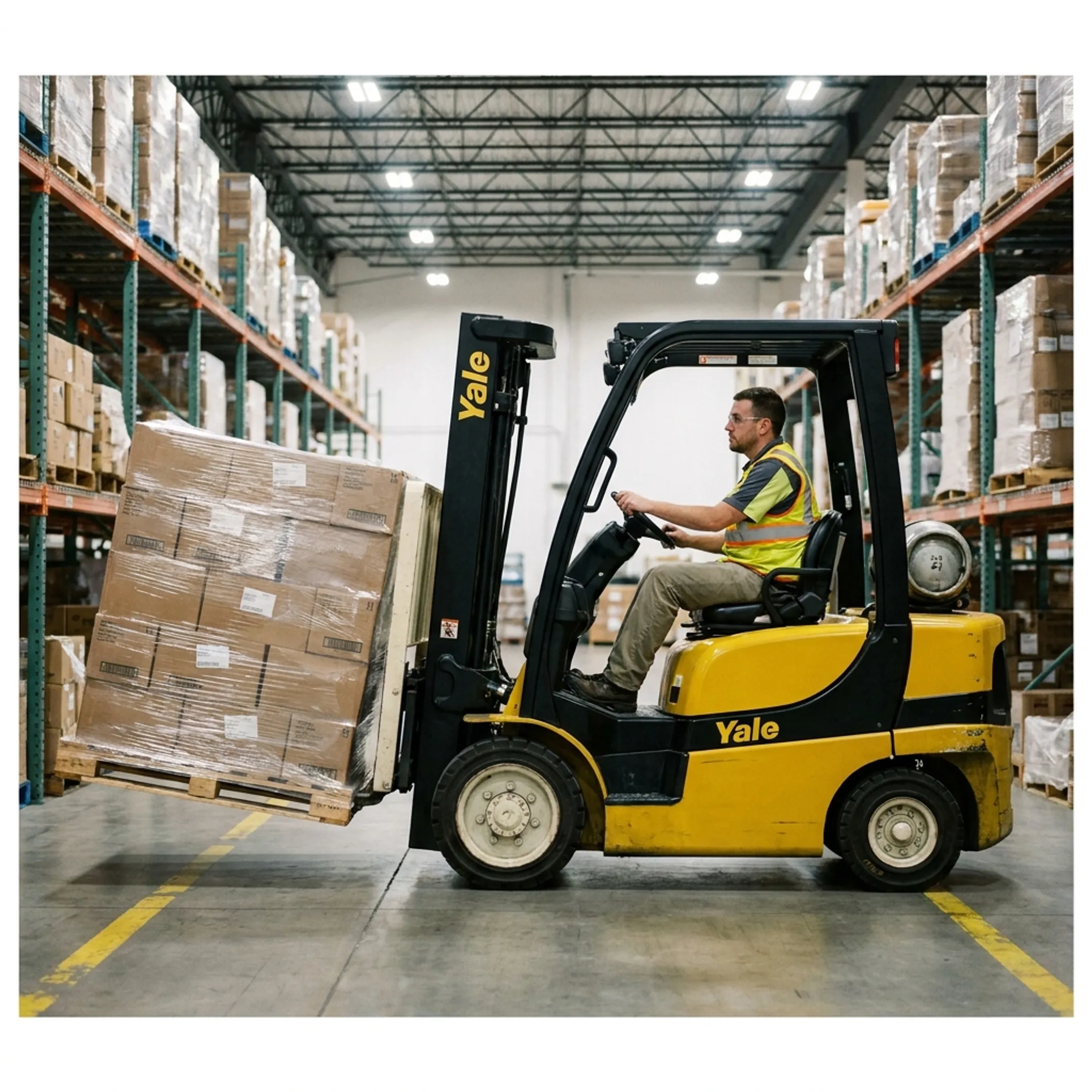 Warehouse material handling with a Yale forklift