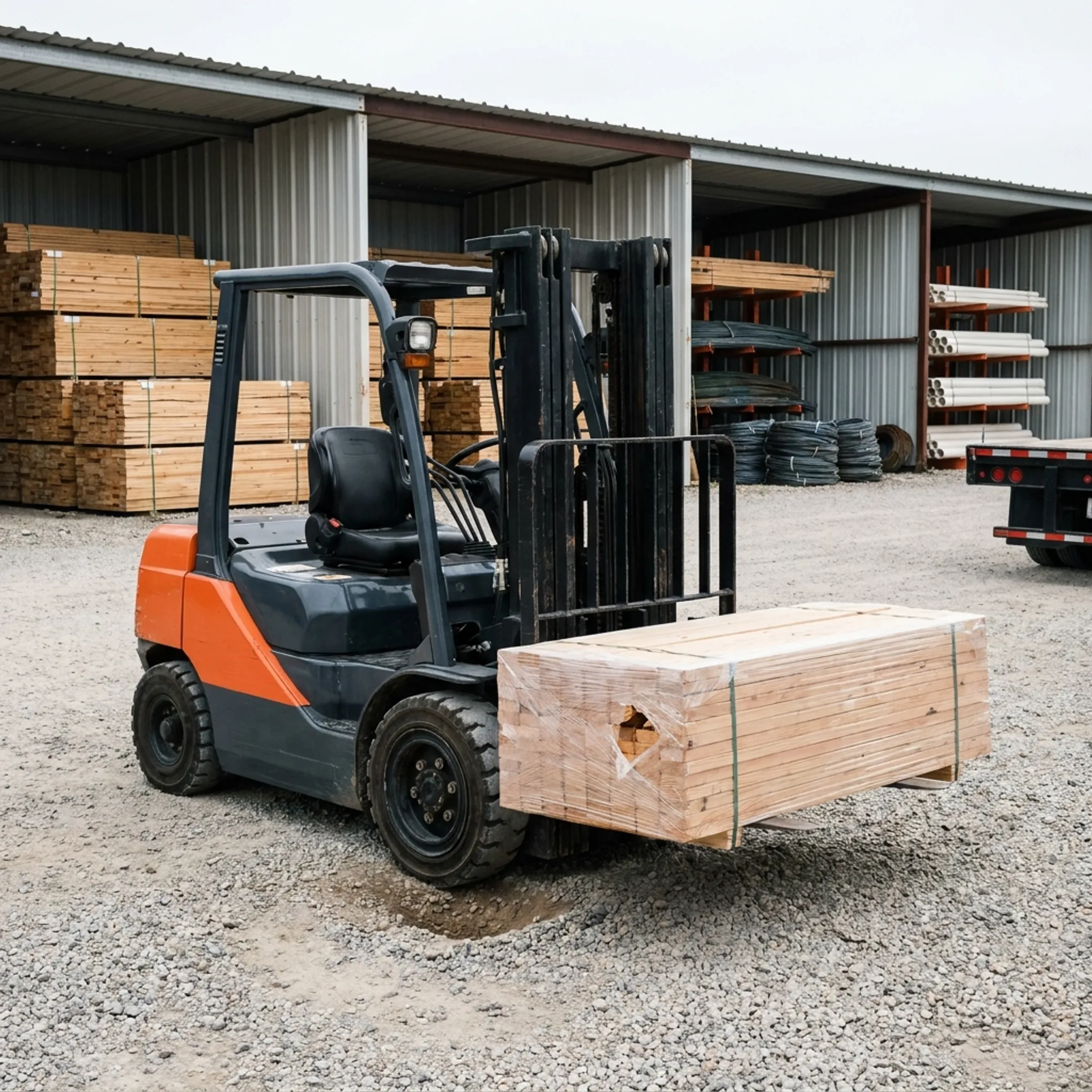 Building material yard forklift operation