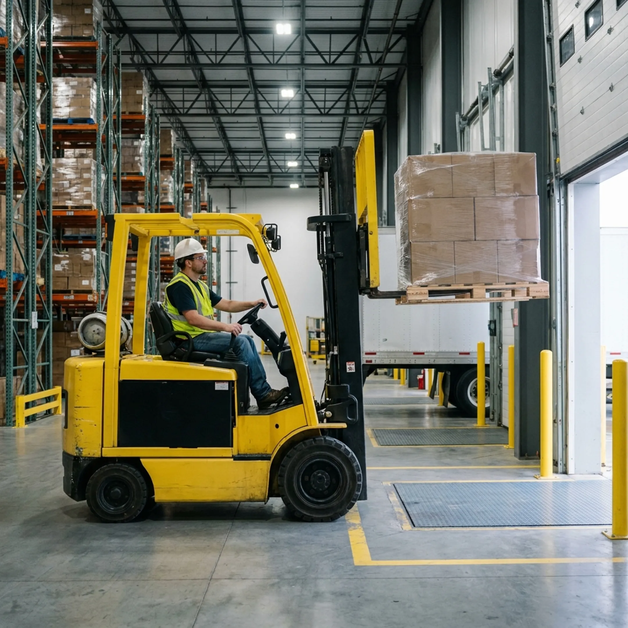 Forklift in a distribution centre