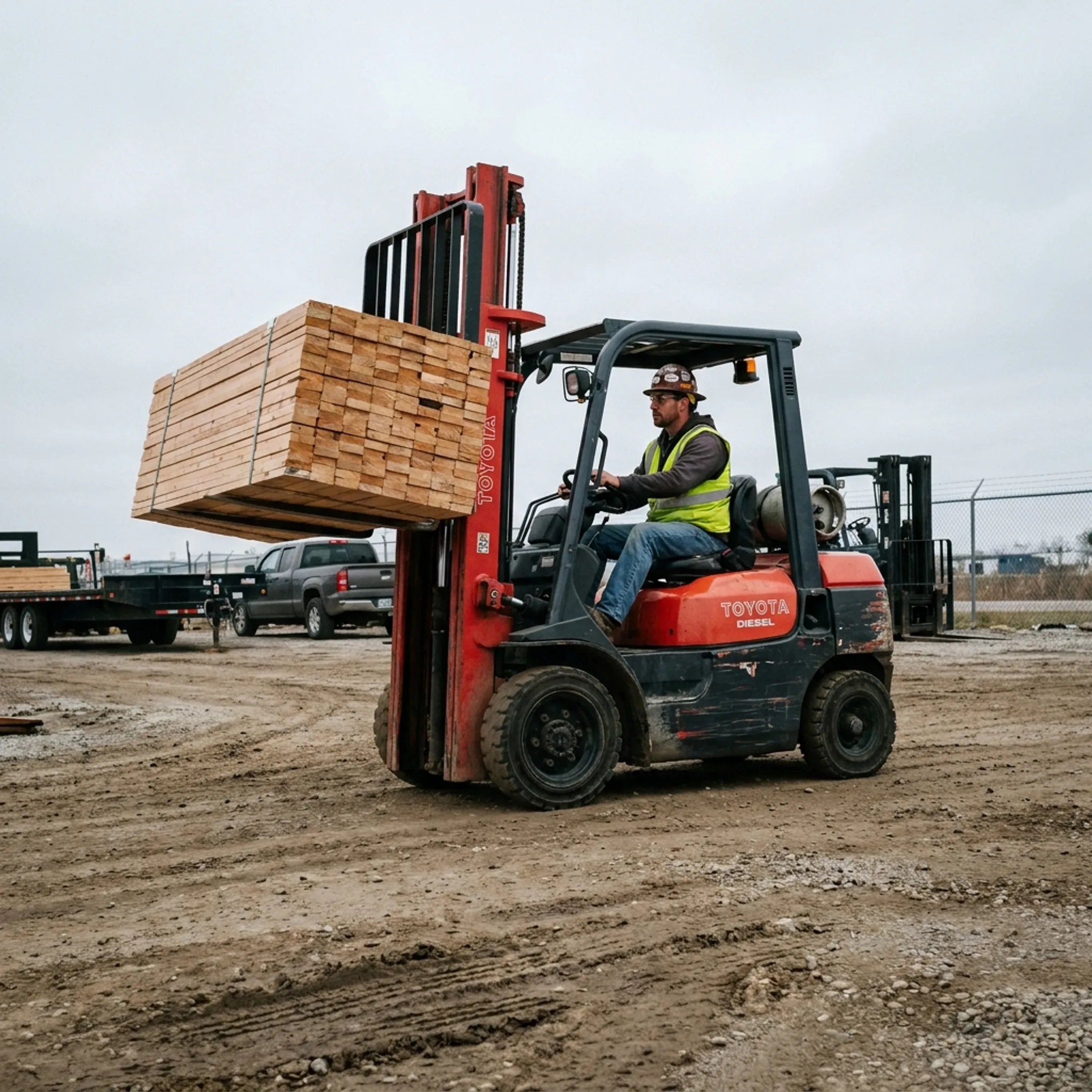Forklift in a construction yard