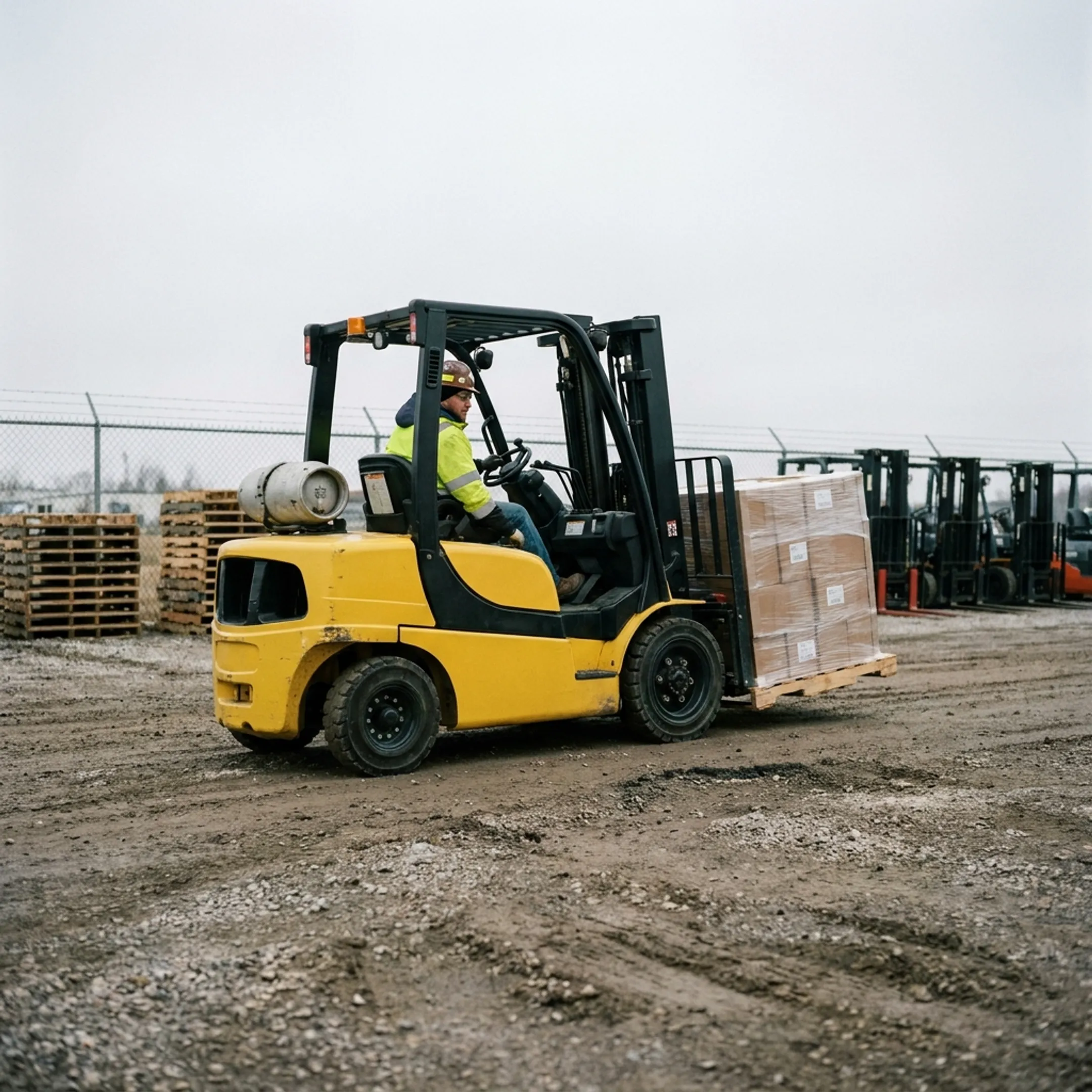 Forklift working on an outdoor lot