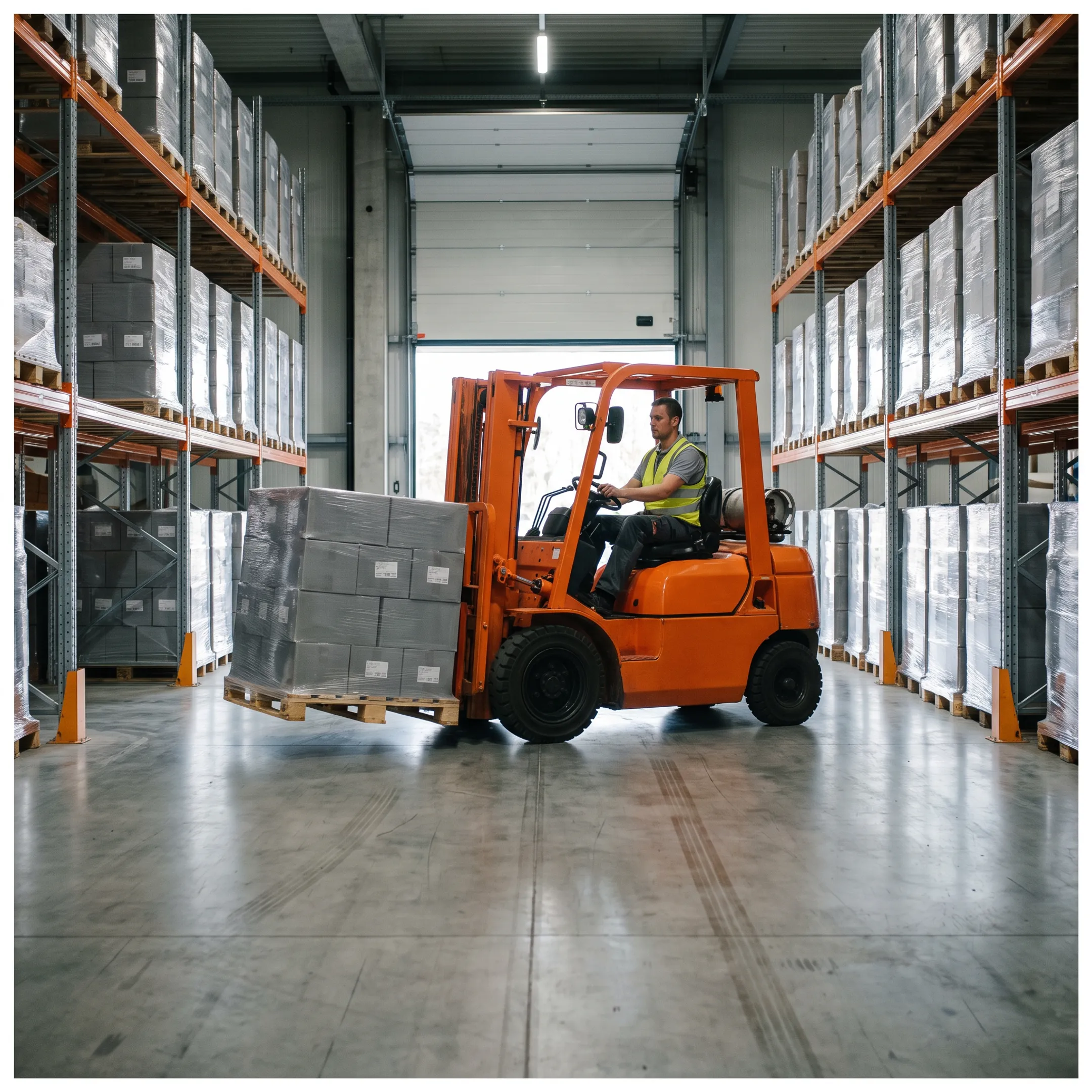 Forklift operating in a warehouse
