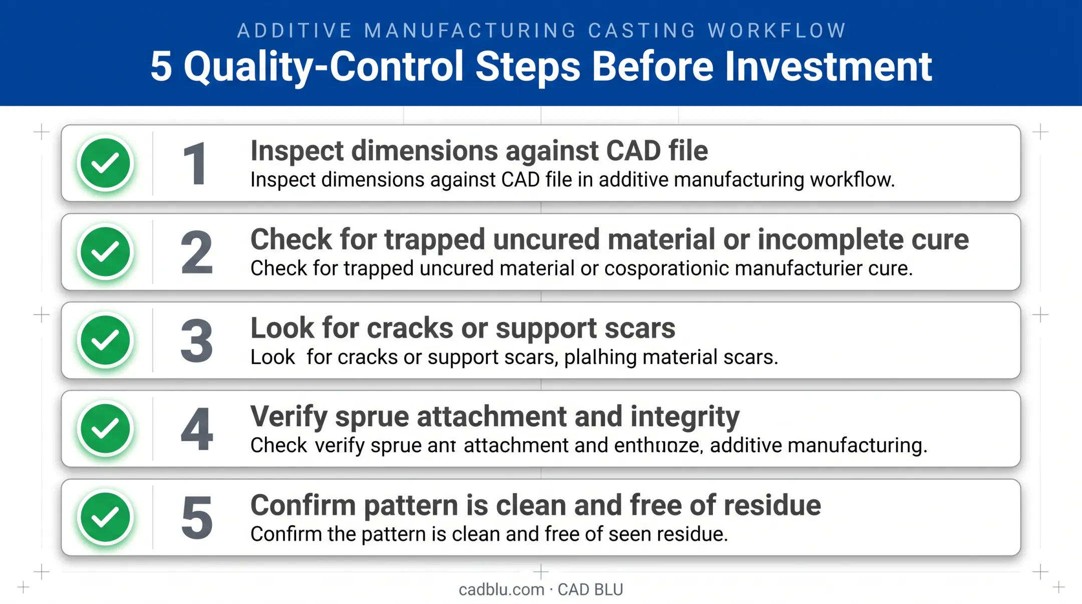 Pre-investment quality control checklist for casting patterns