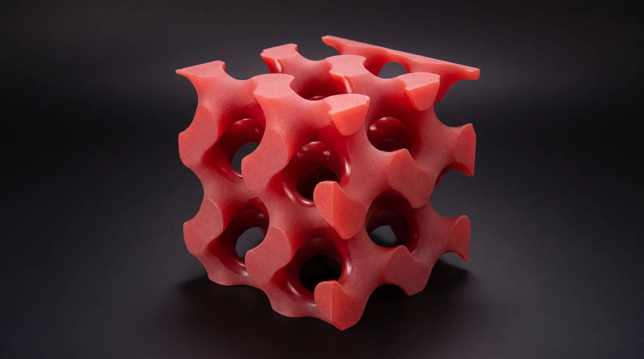 Intricate 3D printed model showing complex geometry after soluble support removal
