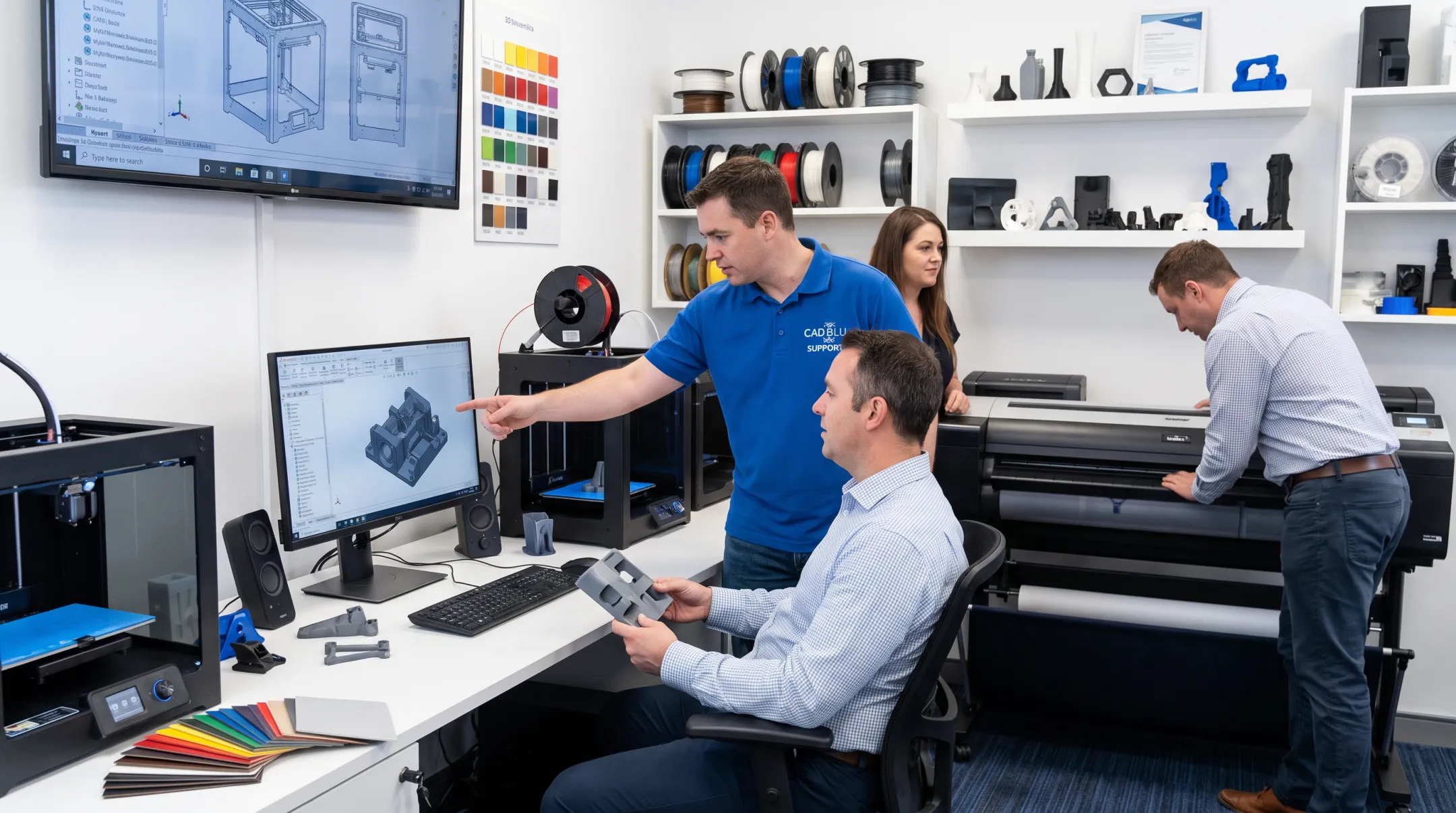 CAD BLU specialist consulting client on 3D printer selection process