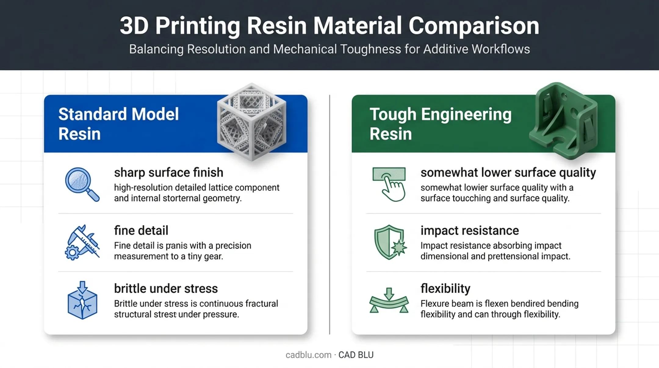 Standard model resin versus engineering resin performance comparison