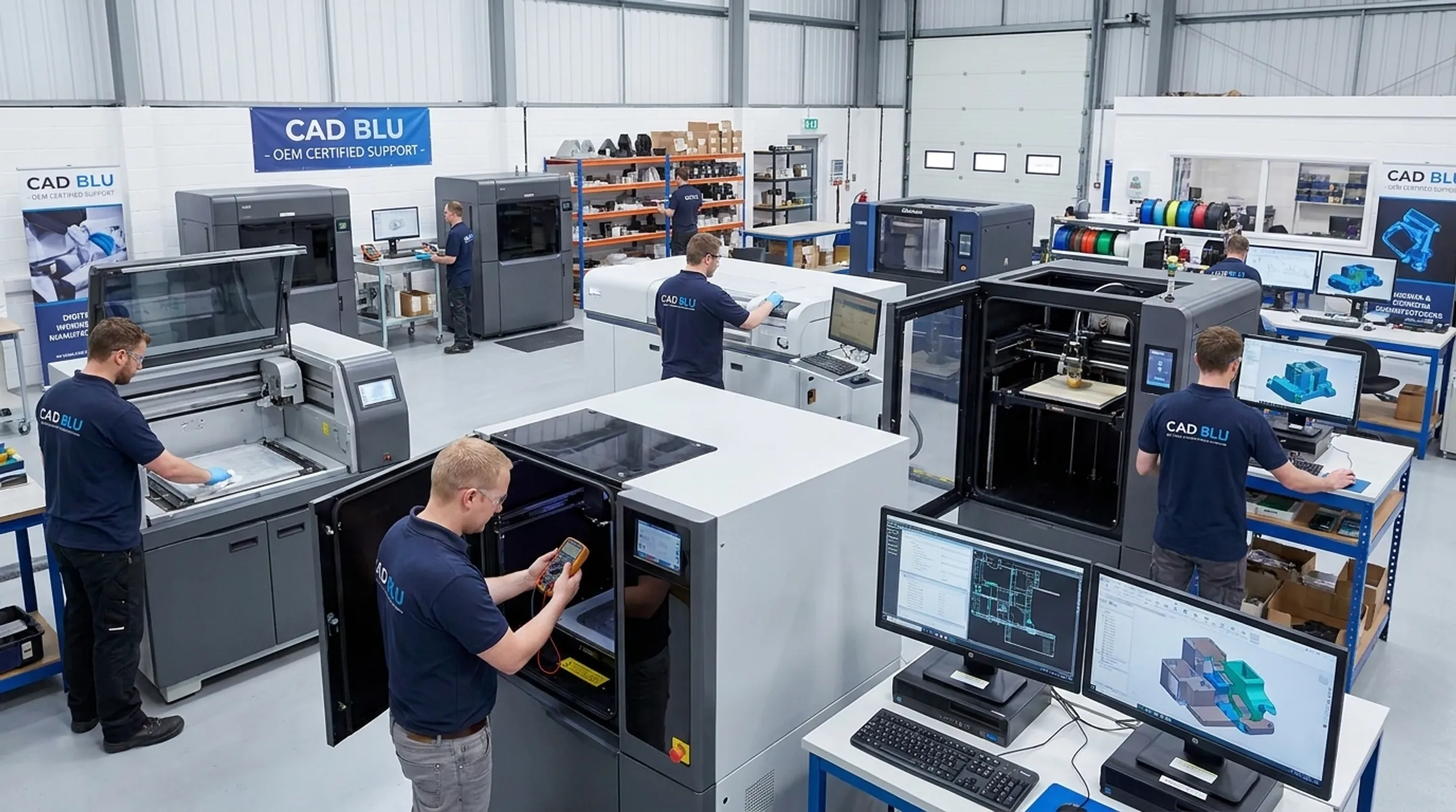 CAD BLU certified technicians working with commercial 3D printing equipment