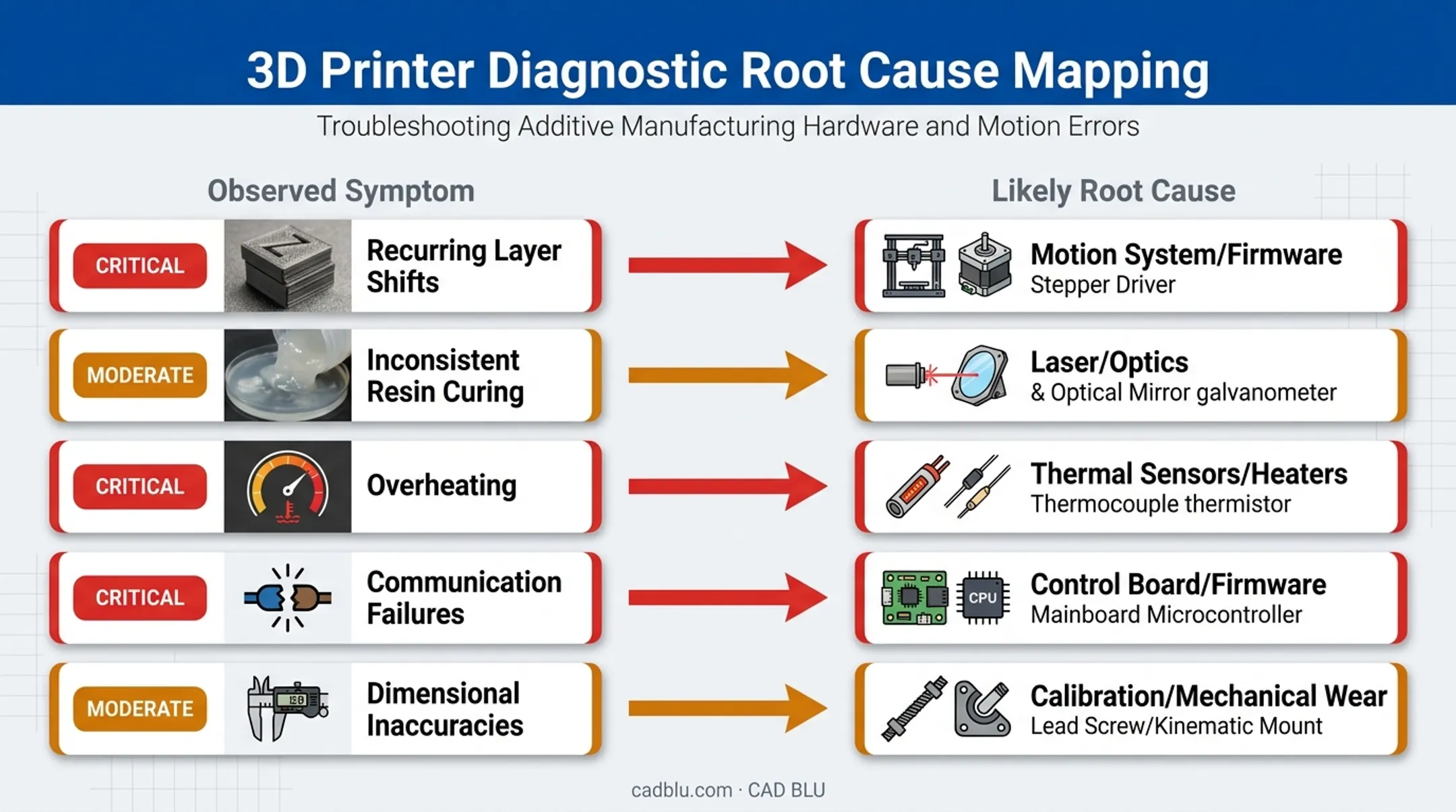3D printer warning symptoms linked to underlying repair causes