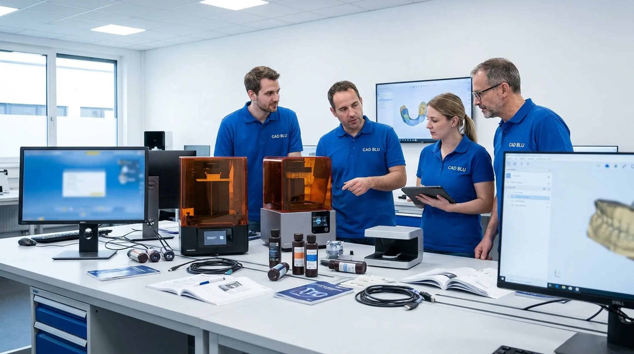 Dental digital manufacturing team integrating printers scanners materials software